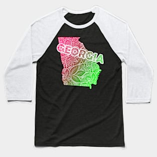 Colorful mandala art map of Georgia with text in pink and green Baseball T-Shirt